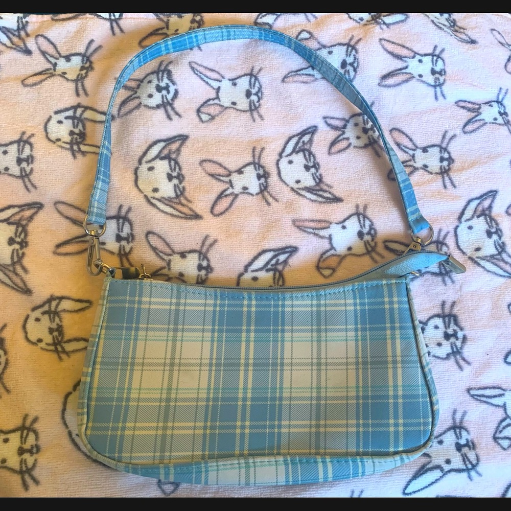 blue stripped purse